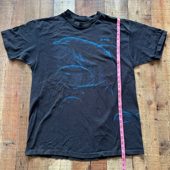 Vintage Black Dolphin Graphic T-Shirt Soft Cotton Blend Short Sleeve Unisex Sz L - Picture 8 of 11
